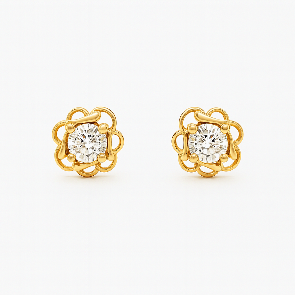 Beautiful 18 Kt Gold  Natural Diamond Earing